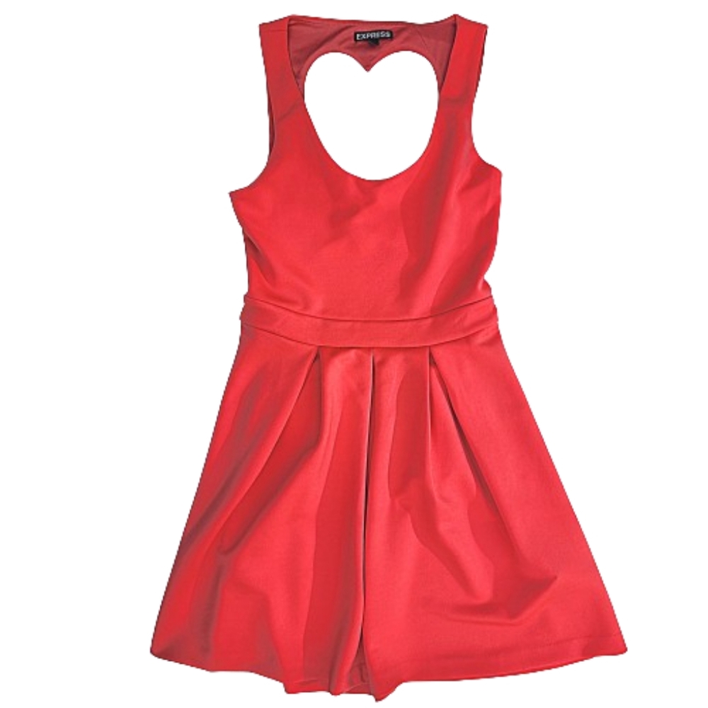 Express Orange Sleeveless Heart Cutout Fit & Flare Pleated Mini Coquette Dress ♥